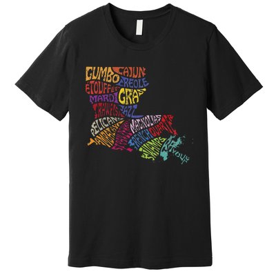 Louisiana State Map Mardi Gras Premium T-Shirt