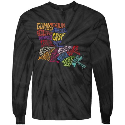 Louisiana State Map Mardi Gras Tie-Dye Long Sleeve Shirt