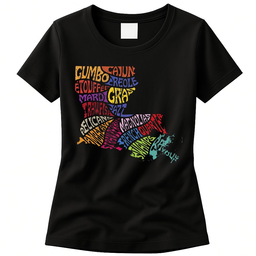 Louisiana State Map Mardi Gras Womens T-Shirt