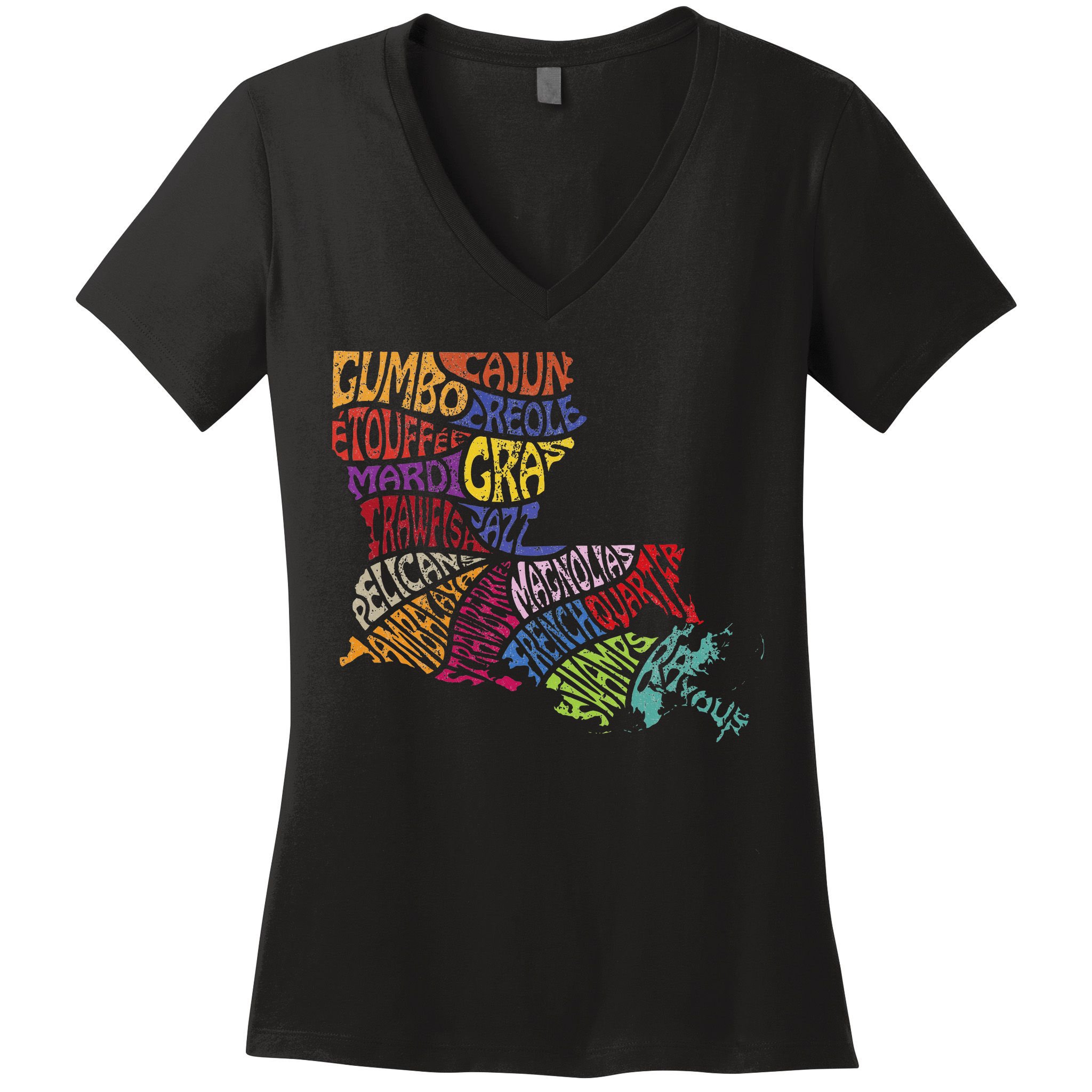Louisiana State Map Mardi Gras Women's V-Neck T-Shirt