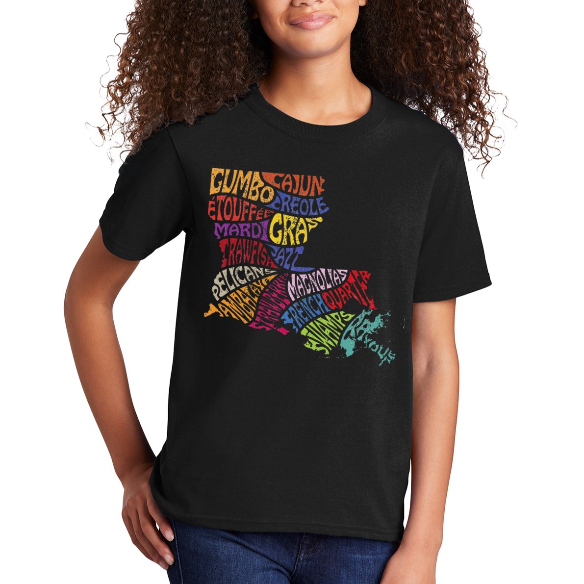 Louisiana State Map Mardi Gras Kids T-Shirt