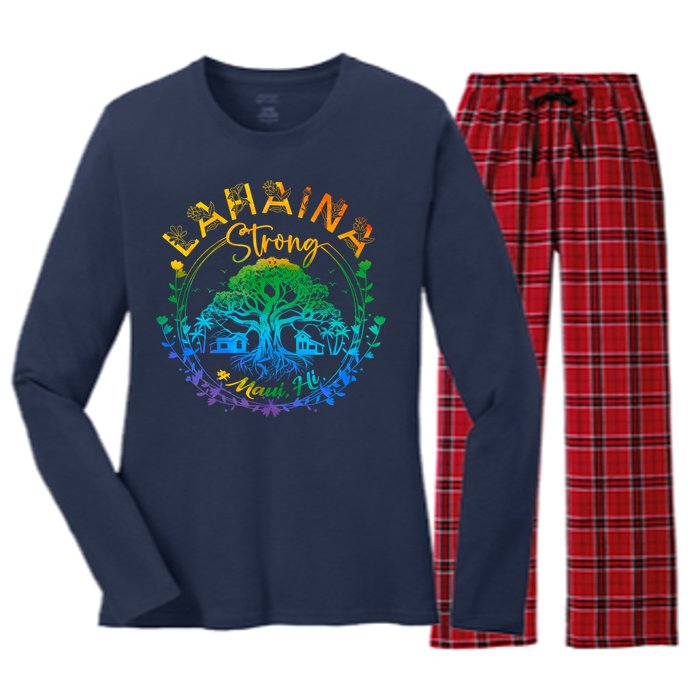 Lahaina Strong Maui Hawaii Old Banyan Tree Saved Majestic Women's Long Sleeve Flannel Pajama Set 