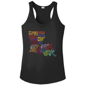 Louisiana State Map Mardi Gras Creole Cajun Culture Ladies PosiCharge Competitor Racerback Tank