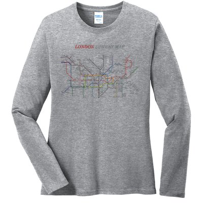 London S.U.B.W.A.Y Map Metro Underground Ladies Long Sleeve Shirt