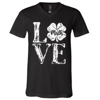 Love Shamrock Math Teacher St Patricks Day V-Neck T-Shirt