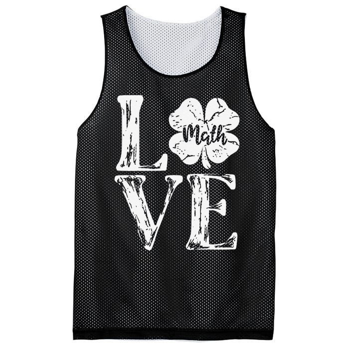 Love Shamrock Math Teacher St Patricks Day Mesh Reversible Basketball Jersey Tank