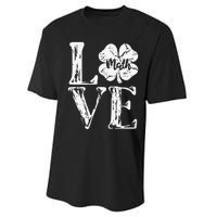 Love Shamrock Math Teacher St Patricks Day Performance Sprint T-Shirt