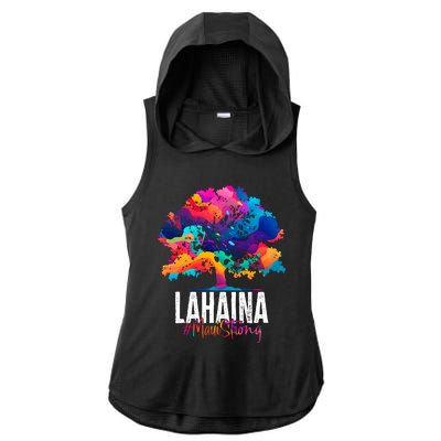 Lahaina Strong Maui Hawaii Old Banyan Tree Ladies PosiCharge Tri-Blend Wicking Draft Hoodie Tank