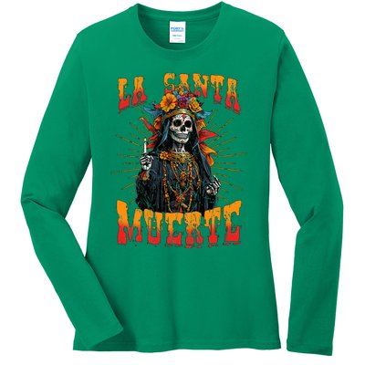 La Santa Muerte Sugar Skull La Catrina Cinco De Mayo Ladies Long Sleeve Shirt