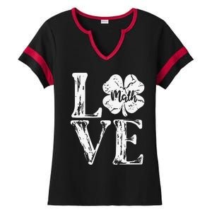 Love Shamrock Math Teacher St Patricks Day Ladies Halftime Notch Neck Tee