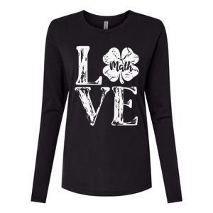 Love Shamrock Math Teacher St Patricks Day Womens Cotton Relaxed Long Sleeve T-Shirt