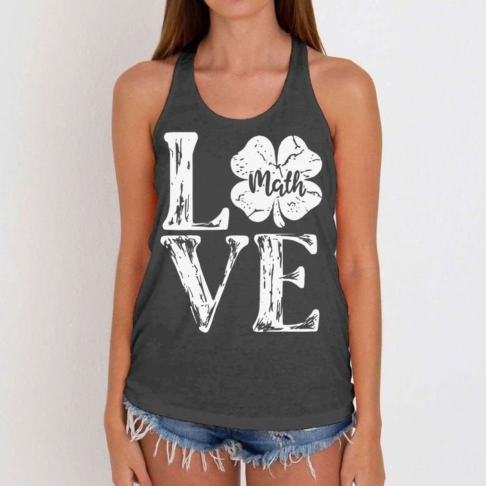 Love Shamrock Math Teacher St Patricks Day Women's Knotted Racerback Tank