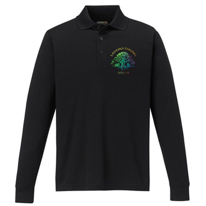 Lahaina Strong Maui Hawaii Old Banyan Tree saving thank you Performance Long Sleeve Polo