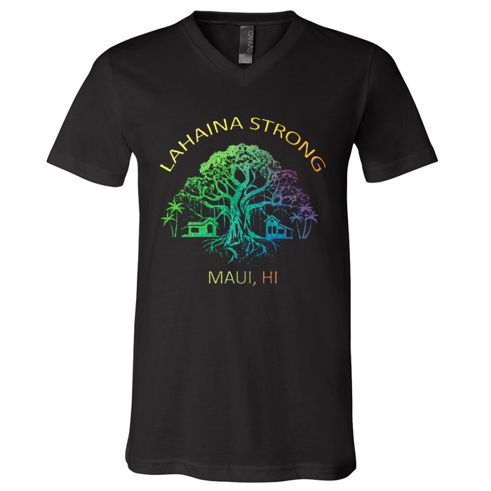 Lahaina Strong Maui Hawaii Old Banyan Tree saving thank you V-Neck T-Shirt