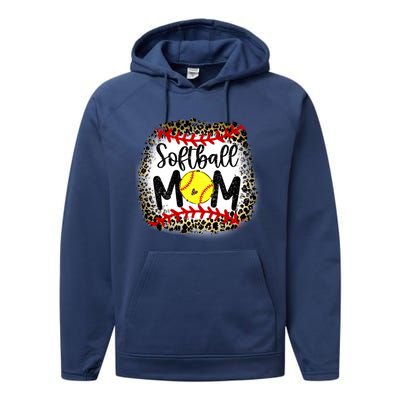 Leopard Softball Mom Funny Gift Softball Mom Meaningful Gift Performance Fleece Hoodie