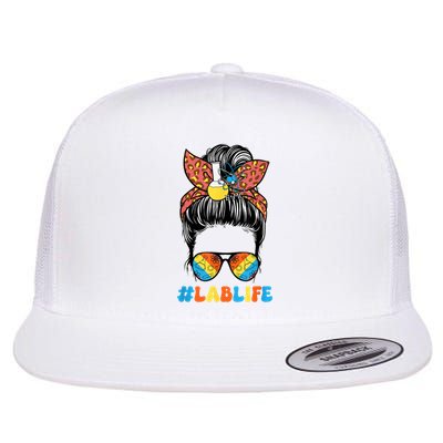 Lab Scientist Messy Bun Lab Week 2025 Laboratory Day Flat Bill Trucker Hat