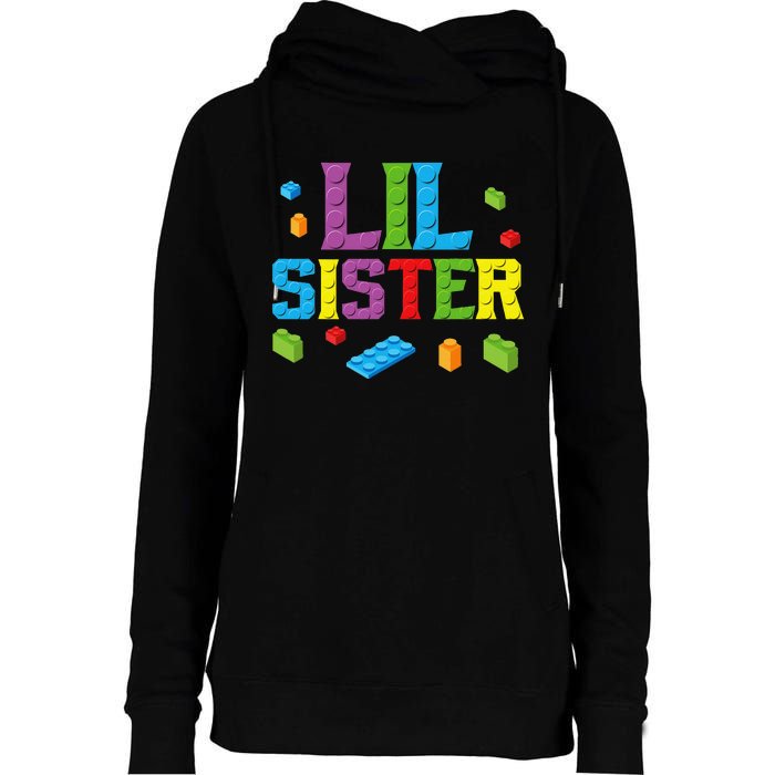 Lil Sister Master Builder Building Bricks Blocks Family Set Womens Funnel Neck Pullover Hood