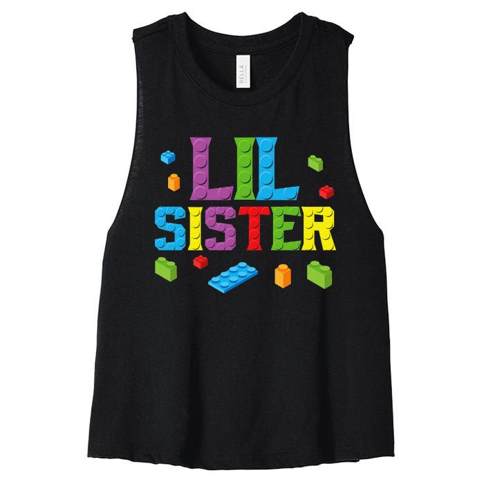 Lil Sister Master Builder Building Bricks Blocks Family Set Women's Racerback Cropped Tank