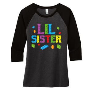 Lil Sister Master Builder Building Bricks Blocks Family Set Women's Tri-Blend 3/4-Sleeve Raglan Shirt