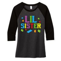 Lil Sister Master Builder Building Bricks Blocks Family Set Women's Tri-Blend 3/4-Sleeve Raglan Shirt