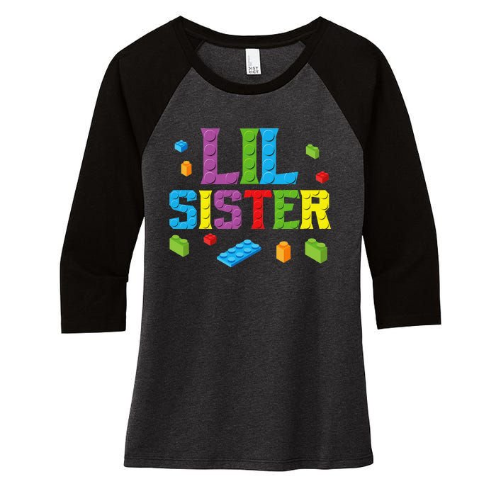 Lil Sister Master Builder Building Bricks Blocks Family Set Women's Tri-Blend 3/4-Sleeve Raglan Shirt