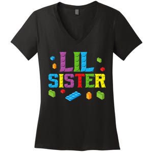 Lil Sister Master Builder Building Bricks Blocks Family Set Women's V-Neck T-Shirt