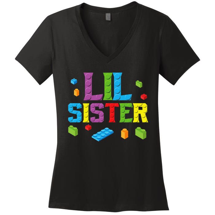 Lil Sister Master Builder Building Bricks Blocks Family Set Women's V-Neck T-Shirt