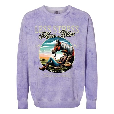 Less Stress More Relax Cowgirl Colorblast Crewneck Sweatshirt