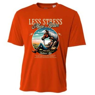 Less Stress More Relax Cowgirl Cooling Performance Crew T-Shirt