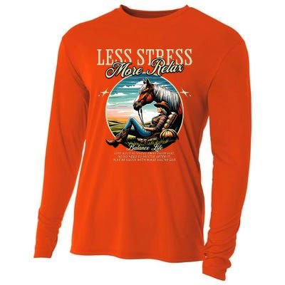 Less Stress More Relax Cowgirl Cooling Performance Long Sleeve Crew