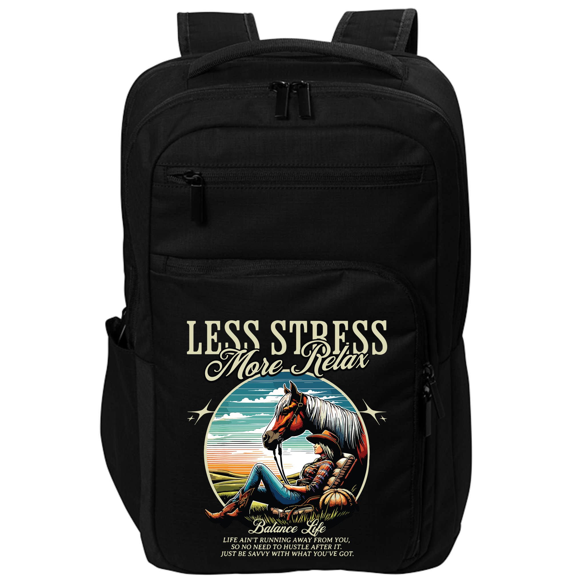 Less Stress More Relax Cowgirl Impact Tech Backpack