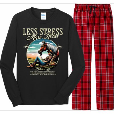 Less Stress More Relax Cowgirl Long Sleeve Pajama Set