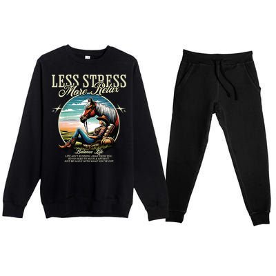 Less Stress More Relax Cowgirl Premium Crewneck Sweatsuit Set