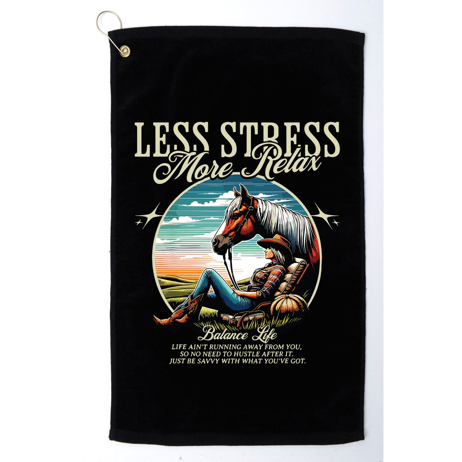 Less Stress More Relax Cowgirl Golf Towel