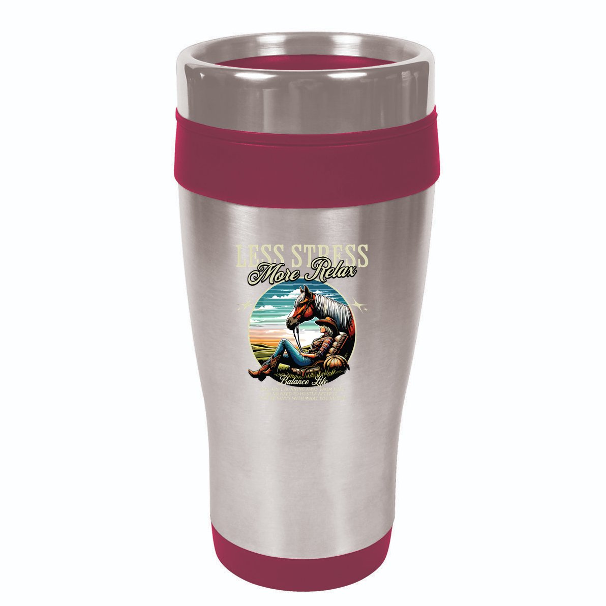 Less Stress More Relax Cowgirl 16oz Travel Tumbler