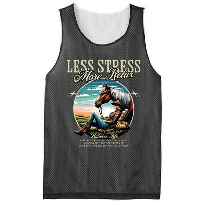 Less Stress More Relax Cowgirl Mesh Reversible Basketball Jersey Tank