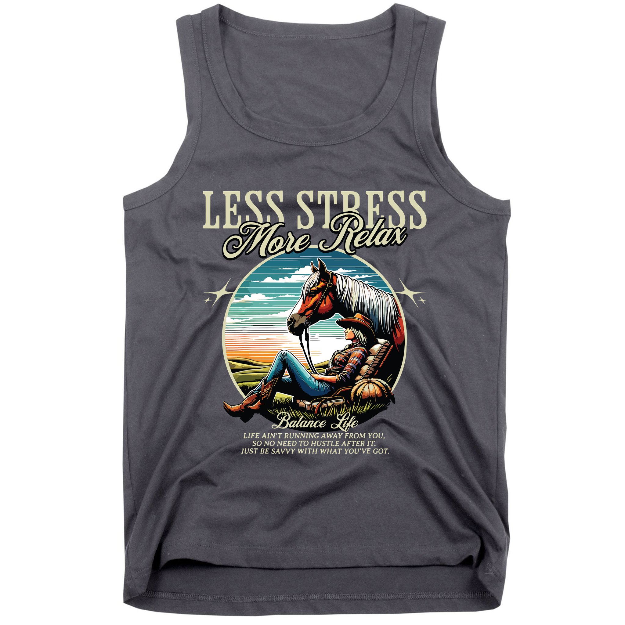 Less Stress More Relax Cowgirl Tank Top