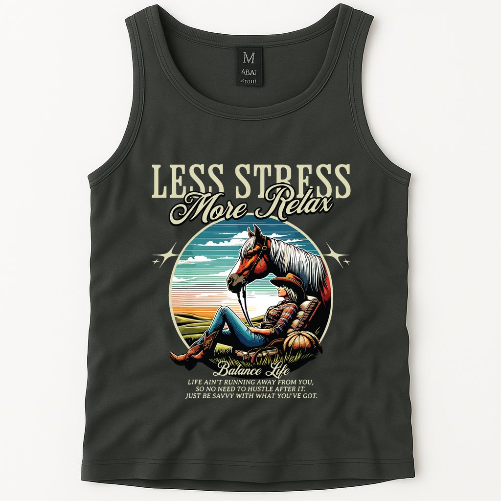 Less Stress More Relax Cowgirl Tank Top