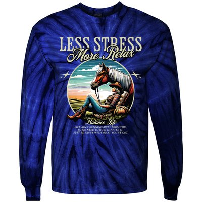 Less Stress More Relax Cowgirl Tie-Dye Long Sleeve Shirt