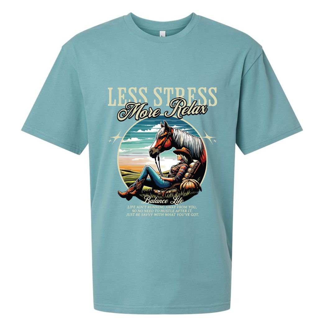 Less Stress More Relax Cowgirl Sueded Cloud Jersey T-Shirt