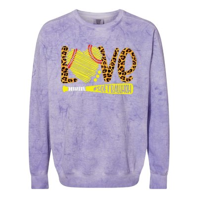 Love Softball Mom Leopard Print Baseball Lover Mother's Day Colorblast Crewneck Sweatshirt