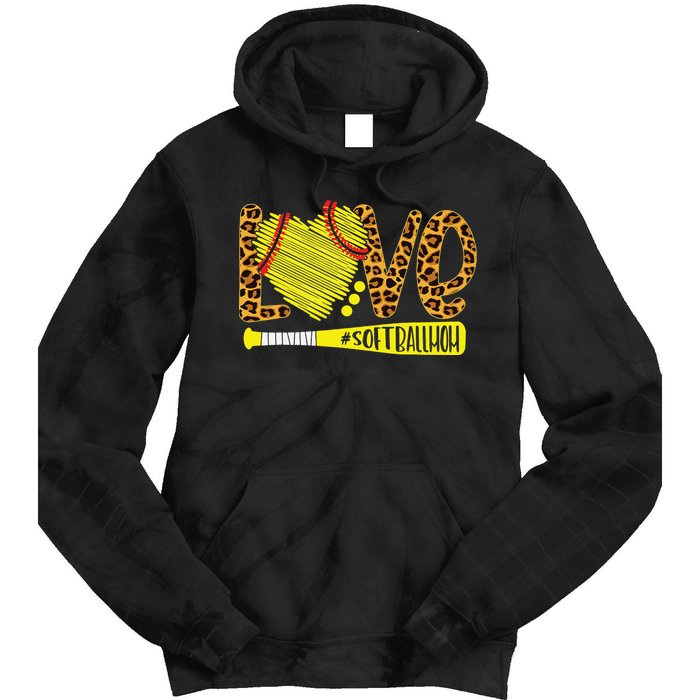 Love Softball Mom Leopard Print Baseball Lover Mother's Day Tie Dye Hoodie