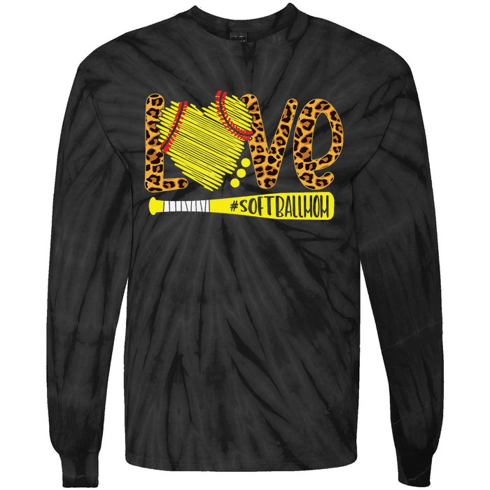 Love Softball Mom Leopard Print Baseball Lover Mother's Day Tie-Dye Long Sleeve Shirt