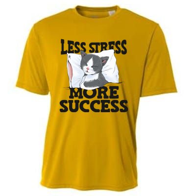 Less Stress More Success Napping Cat Stress Awareness Gift Cooling Performance Crew T-Shirt