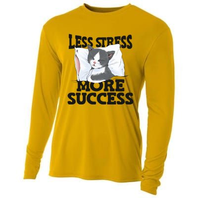 Less Stress More Success Napping Cat Stress Awareness Gift Cooling Performance Long Sleeve Crew