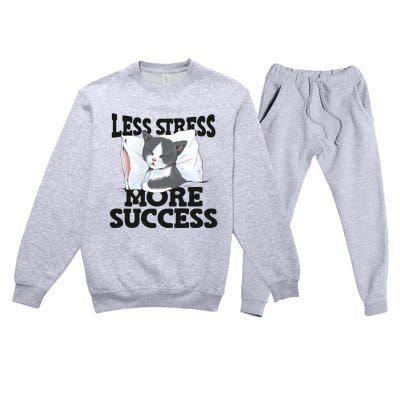 Less Stress More Success Napping Cat Stress Awareness Gift Premium Crewneck Sweatsuit Set