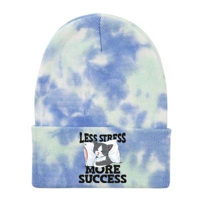 Less Stress More Success Napping Cat Stress Awareness Gift Tie Dye 12in Knit Beanie