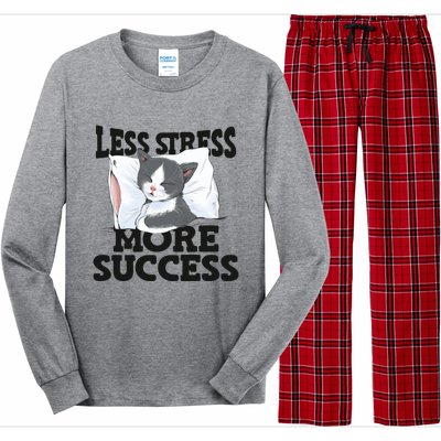 Less Stress More Success Napping Cat Stress Awareness Gift Long Sleeve Pajama Set