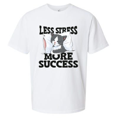 Less Stress More Success Napping Cat Stress Awareness Gift Sueded Cloud Jersey T-Shirt