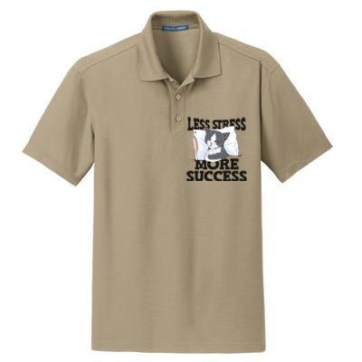 Less Stress More Success Napping Cat Stress Awareness Gift Dry Zone Grid Polo